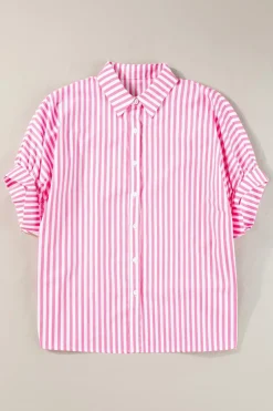 Clearance Dear-Lover Dolman Sleeve Oversize Shirt Pink Stripe