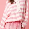 Clearance Dear-Lover Half Buttons Drop Shoulder Sweater Pink Stripe