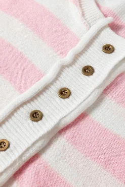 Clearance Dear-Lover Half Buttons Drop Shoulder Sweater Pink Stripe