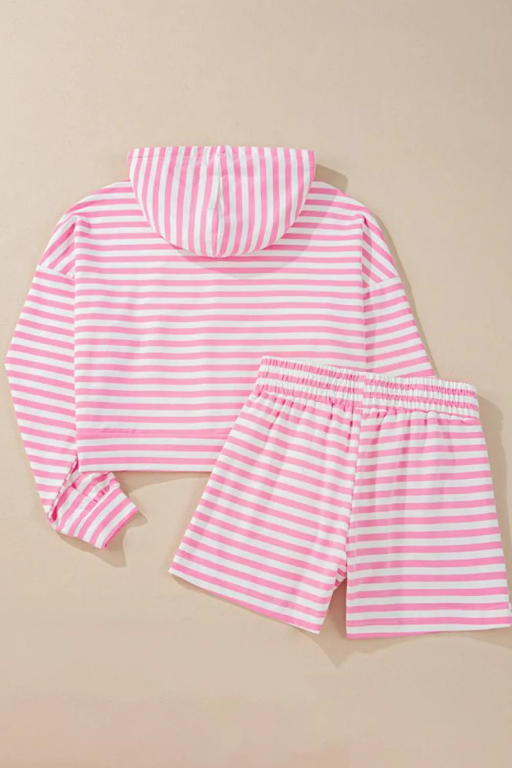 Outlet Dear-Lover Kangaroo Pocket Hoodie and Wide Leg Shorts Set Pink Stripe