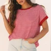 Hot Dear-Lover Knitted Round Neck T Shirt Pink Stripe