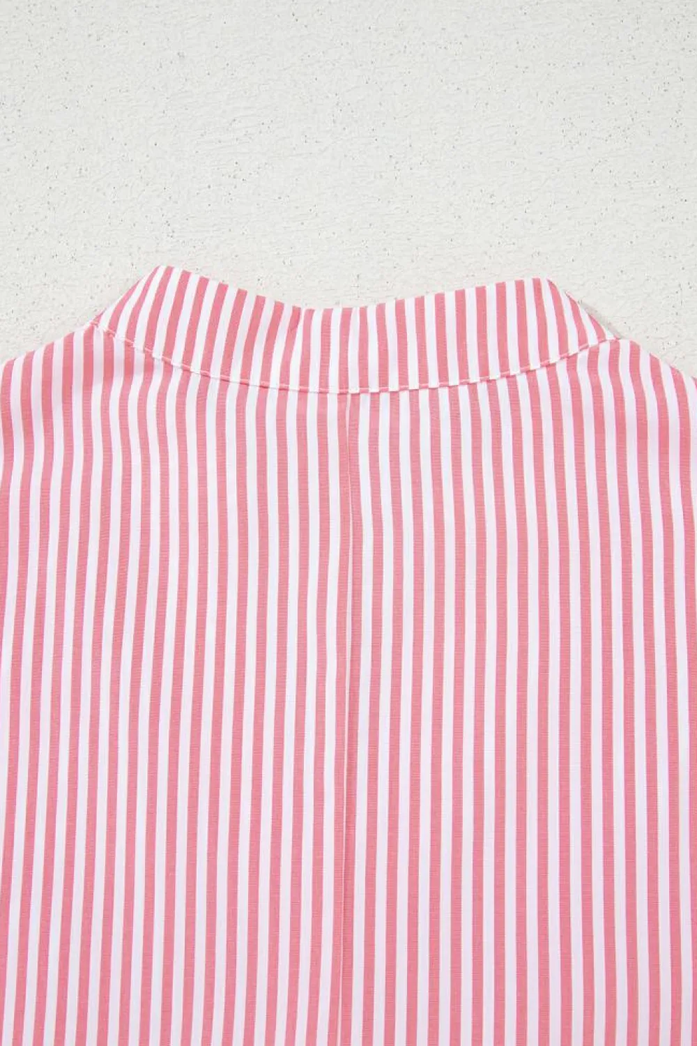 Best Dear-Lover Notched Neck Frilled Short Puff Sleeve Blouse Pink Stripe
