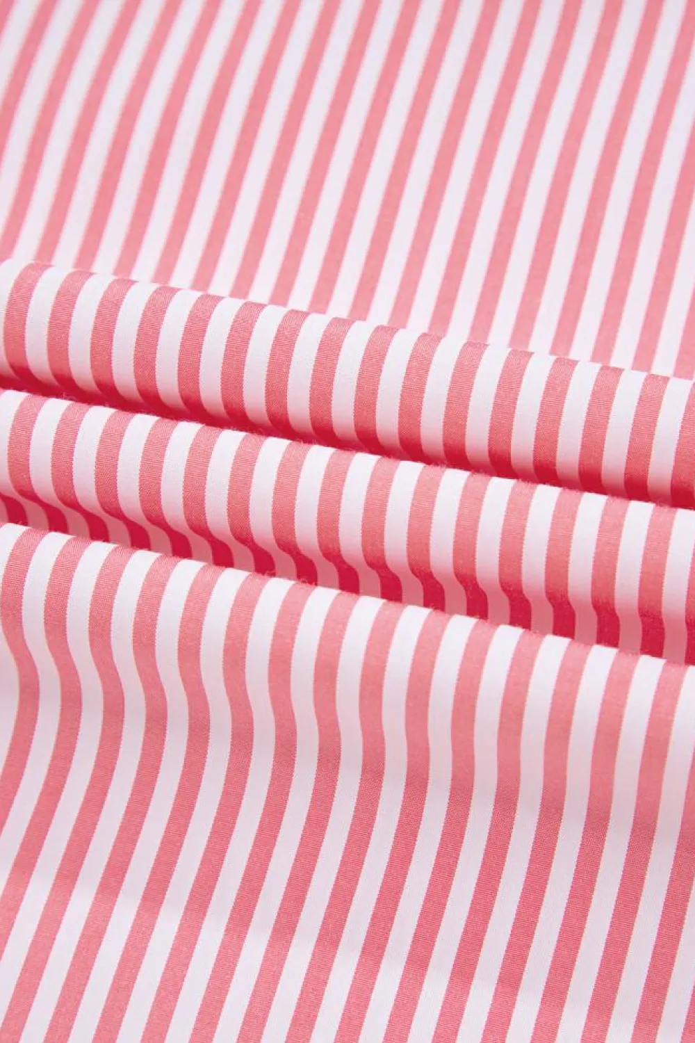Best Dear-Lover Notched Neck Frilled Short Puff Sleeve Blouse Pink Stripe