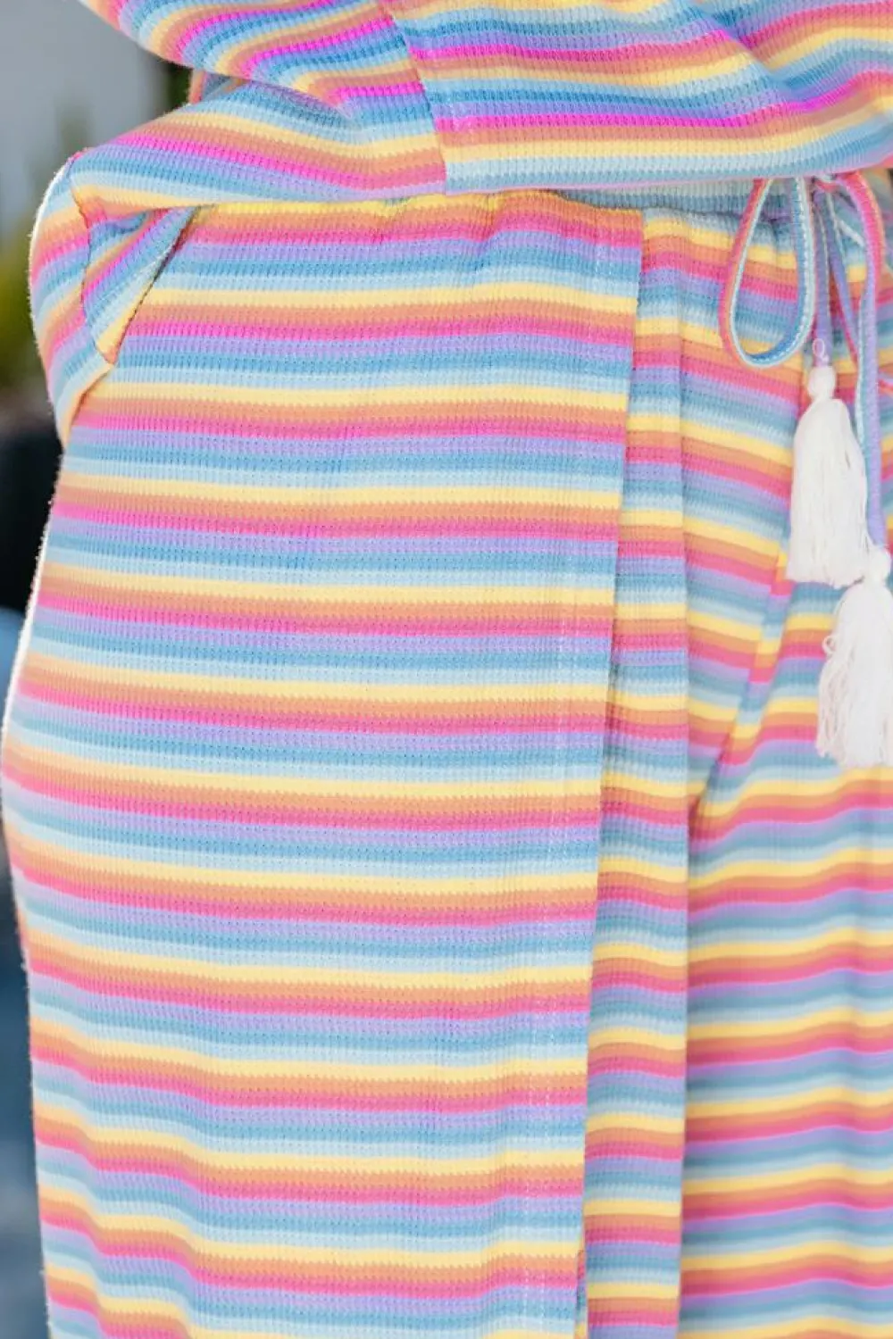 Online Dear-Lover Rainbow Tee Tasseled String Wide Leg Pants Set Pink Stripe