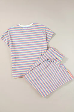 Online Dear-Lover Rainbow Tee Tasseled String Wide Leg Pants Set Pink Stripe