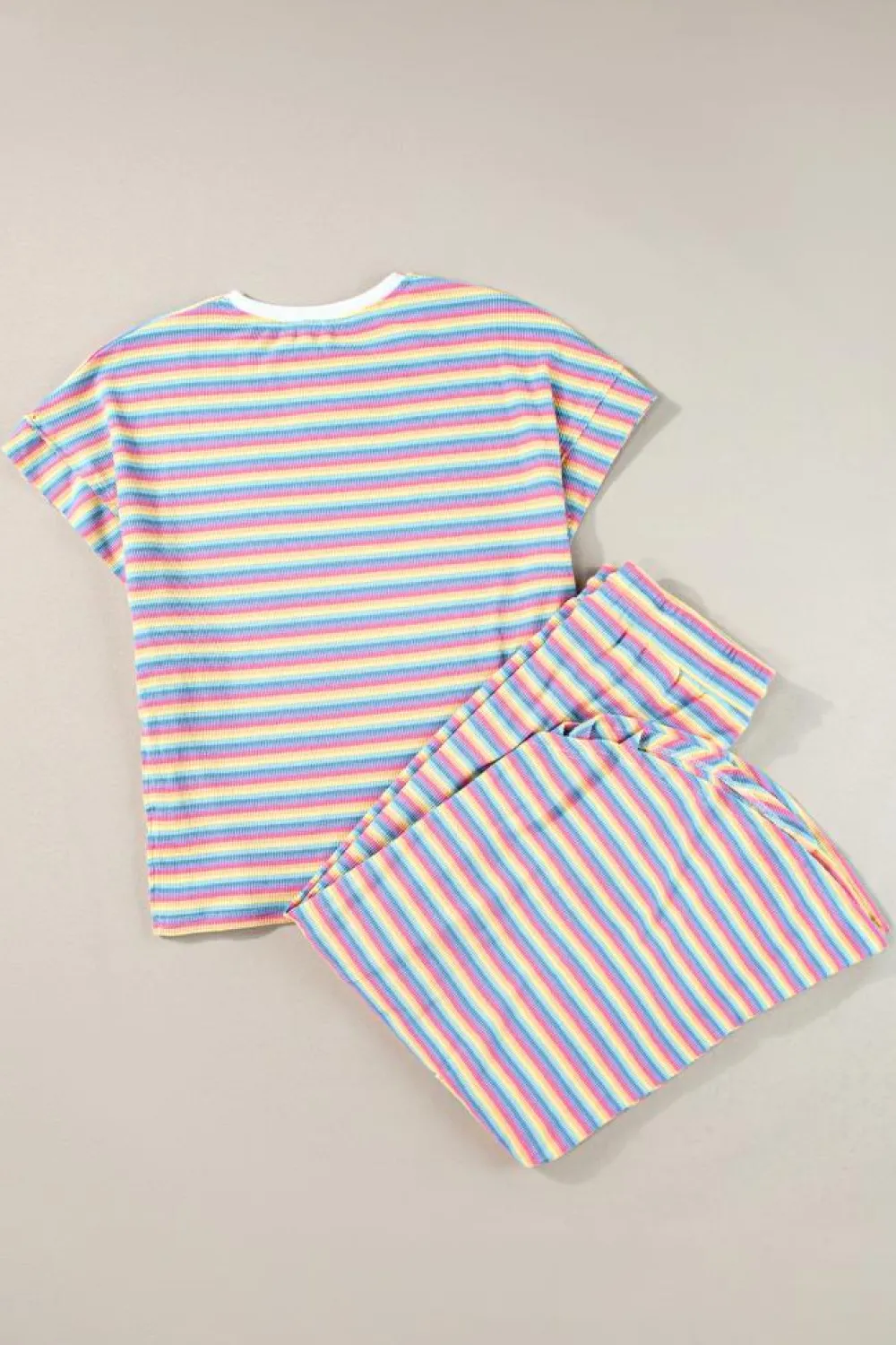 Online Dear-Lover Rainbow Tee Tasseled String Wide Leg Pants Set Pink Stripe