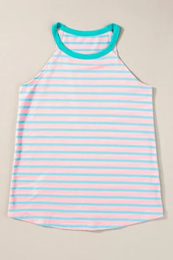 Best Dear-Lover Round Neck Tank Top Pink Stripe