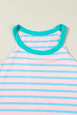 Best Dear-Lover Round Neck Tank Top Pink Stripe