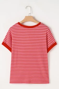 Online Dear-Lover Sequin Crawfish Crewneck T Shirt Pink Stripe
