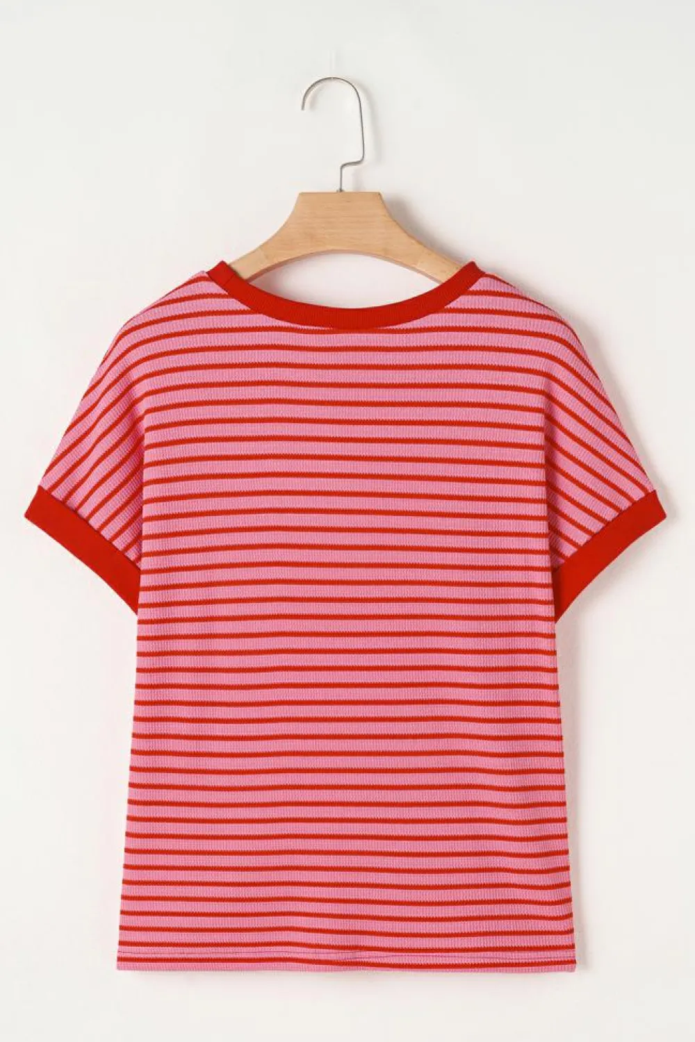 Sale Dear-Lover Sequined Star Independence Knitted Summer T Shirt Pink Stripe