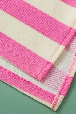 Best Dear-Lover V Neck Collared Cap Sleeve Top Pink Stripe