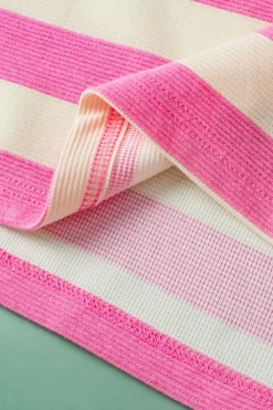 Best Dear-Lover V Neck Collared Cap Sleeve Top Pink Stripe