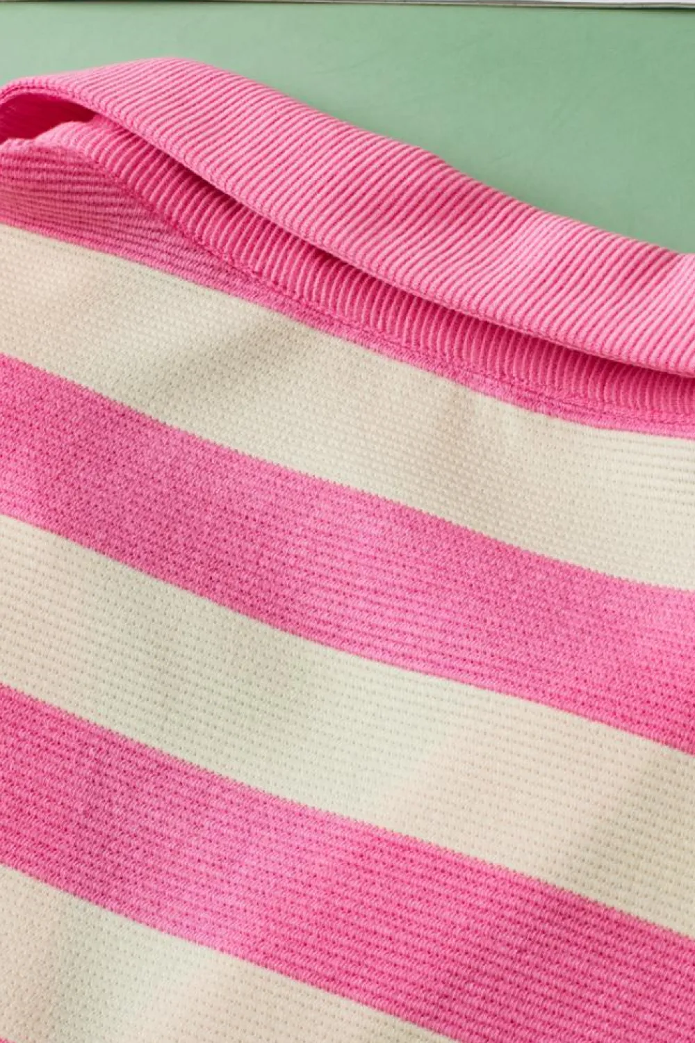 Best Dear-Lover V Neck Collared Cap Sleeve Top Pink Stripe