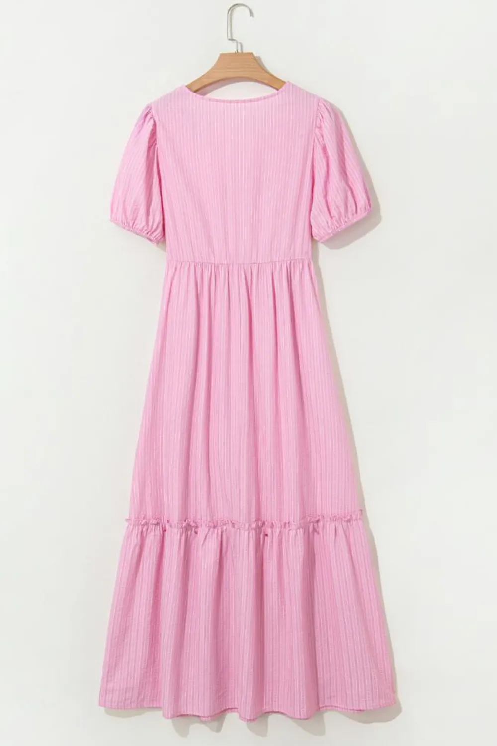 Online Dear-Lover V Neck Puff Short Sleeve Maxi Dress Pink Stripe
