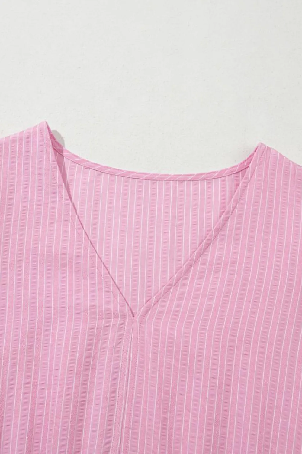 Online Dear-Lover V Neck Puff Short Sleeve Maxi Dress Pink Stripe