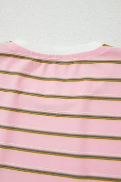 Online Dear-Lover Wide Short Sleeve Tee and Short Set Pink Stripe