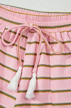 Online Dear-Lover Wide Short Sleeve Tee and Short Set Pink Stripe