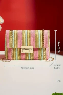 Fashion Dear-Lover Stripe Woven Flap Chain Strap Shoulder Bag Pink