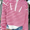 Clearance Dear-Lover Zip up Collar Drop Shoulder Sweater Pink Stripe