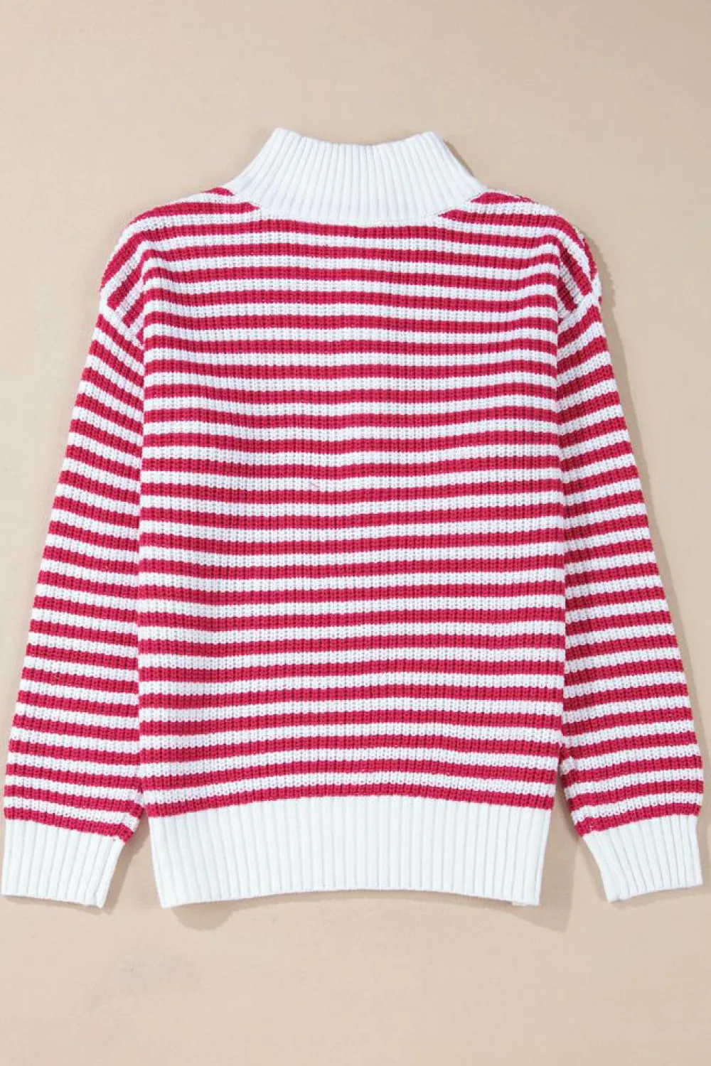 Clearance Dear-Lover Zip up Collar Drop Shoulder Sweater Pink Stripe
