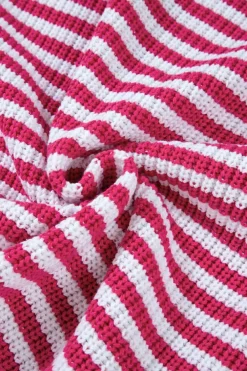 Clearance Dear-Lover Zip up Collar Drop Shoulder Sweater Pink Stripe