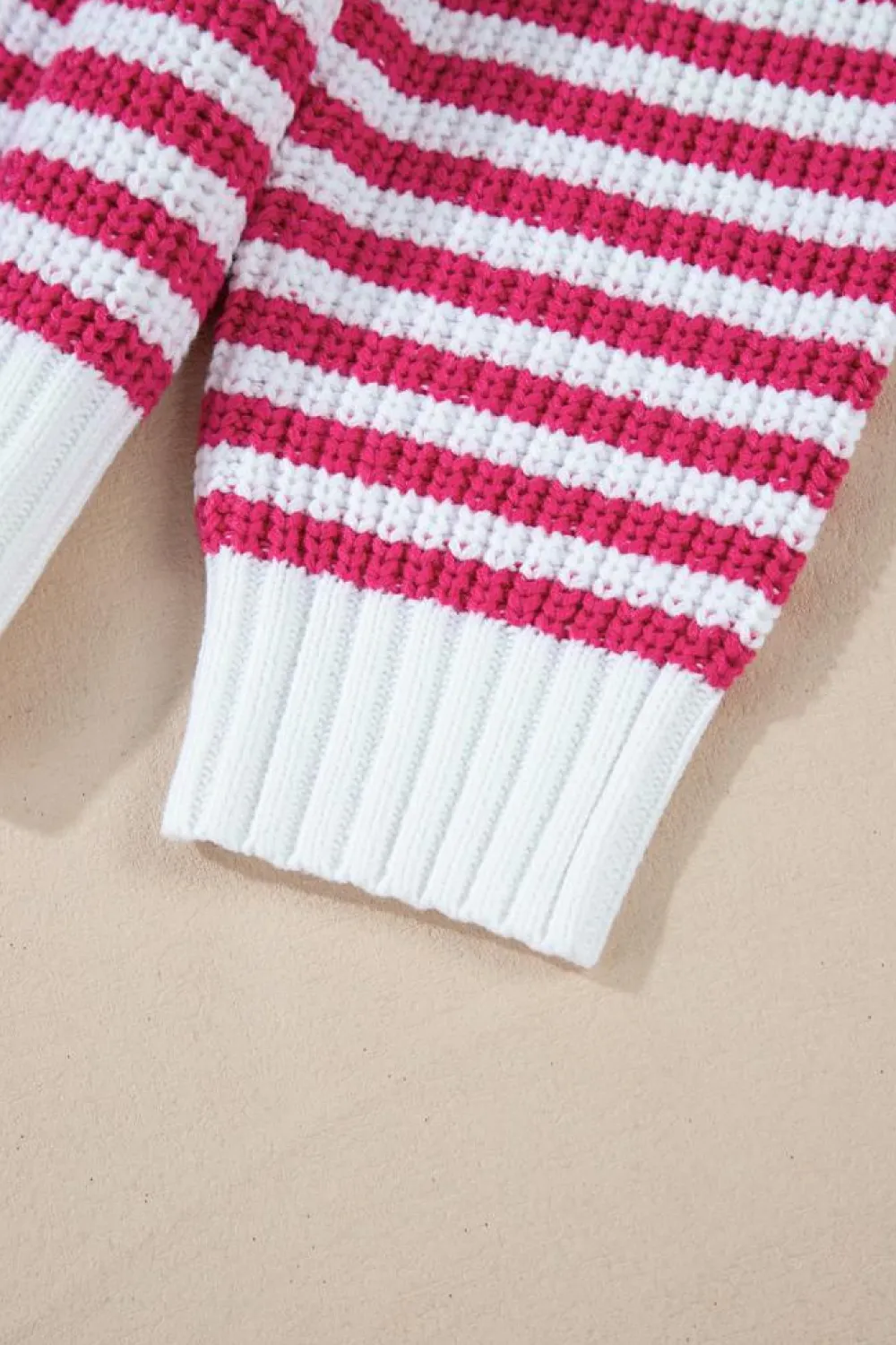 Clearance Dear-Lover Zip up Collar Drop Shoulder Sweater Pink Stripe