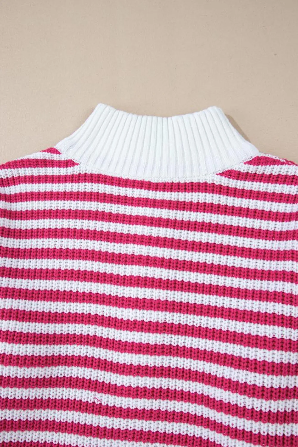 Clearance Dear-Lover Zip up Collar Drop Shoulder Sweater Pink Stripe
