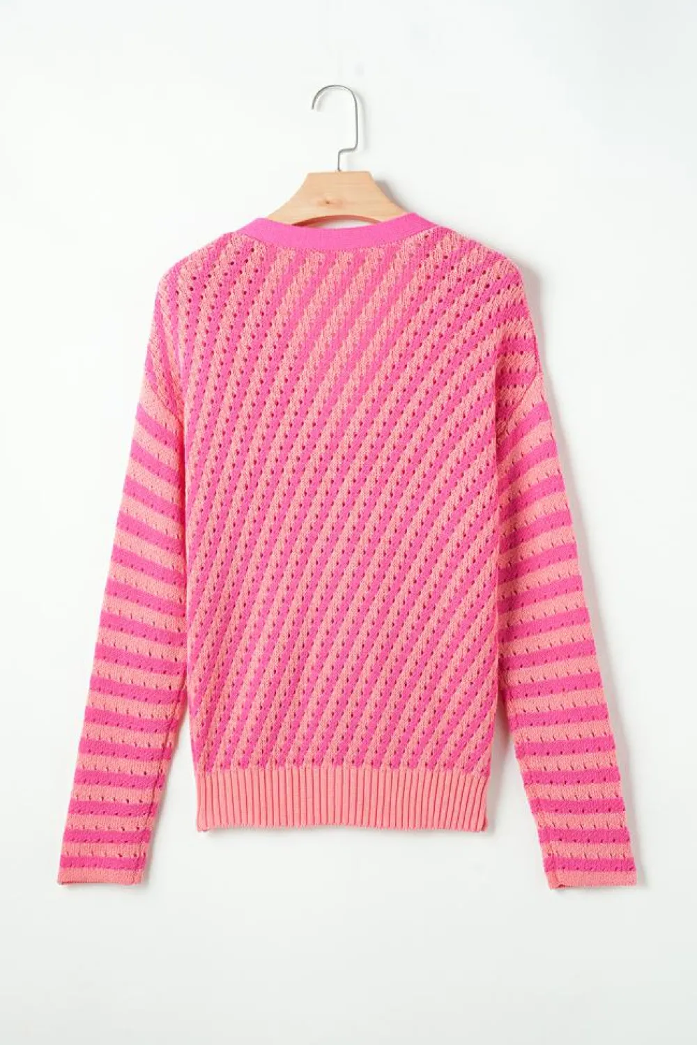 Best Dear-Lover Striped Buttoned V Neck Drop Shoulder Cardigan Pink