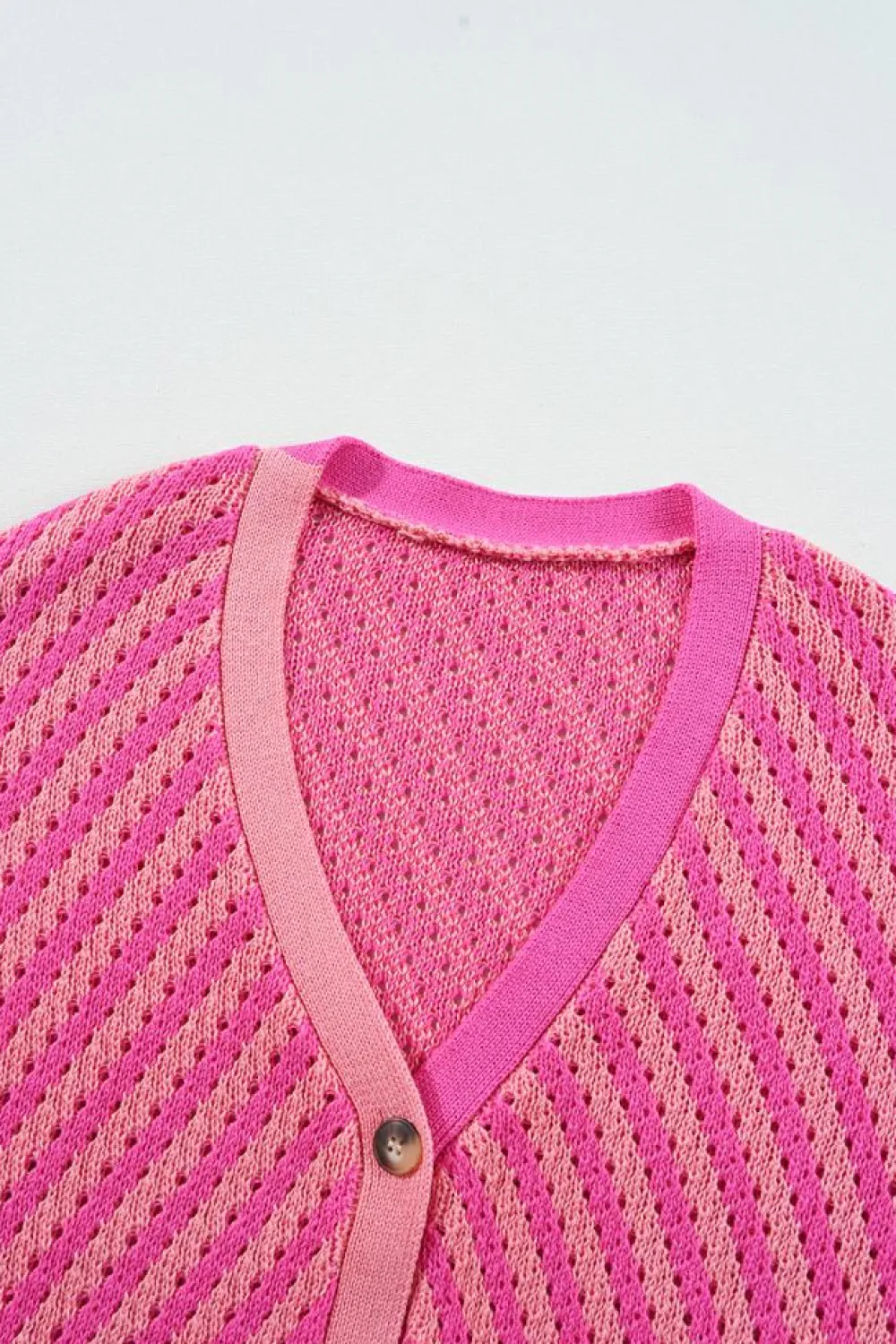 Best Dear-Lover Striped Buttoned V Neck Drop Shoulder Cardigan Pink
