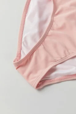 Online Dear-Lover Striped Mesh Knotted Hem Tankini Swimsuit Pink