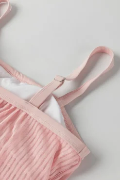 Online Dear-Lover Striped Mesh Knotted Hem Tankini Swimsuit Pink