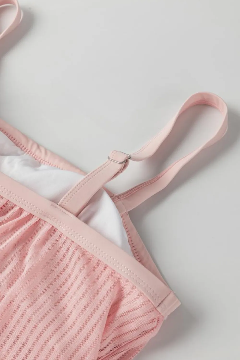 Online Dear-Lover Striped Mesh Knotted Hem Tankini Swimsuit Pink