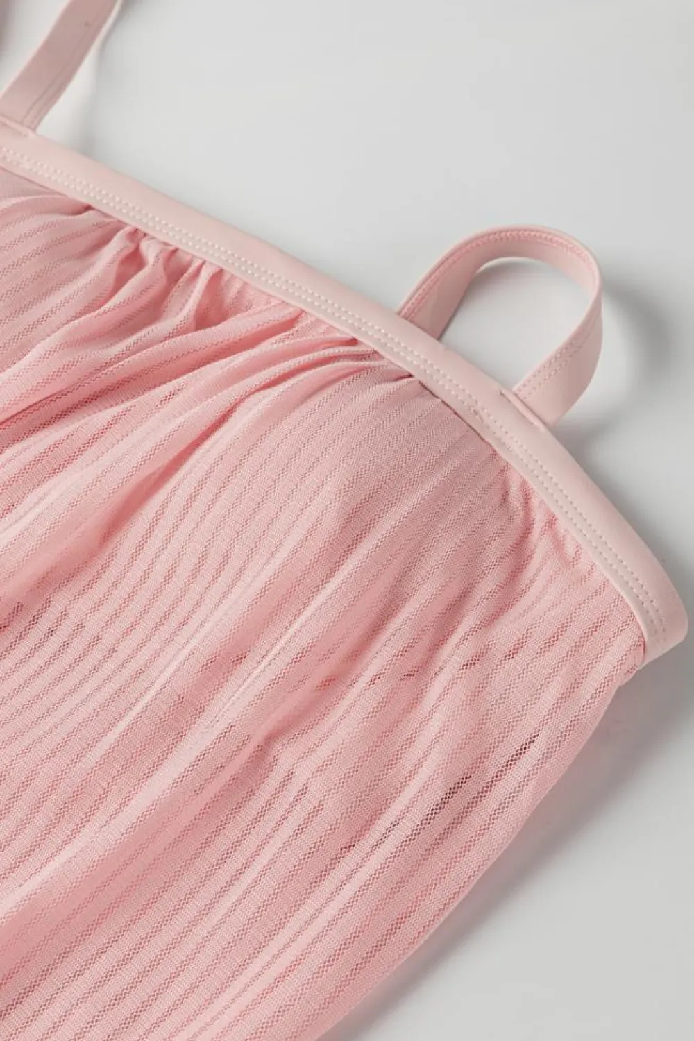 Online Dear-Lover Striped Mesh Knotted Hem Tankini Swimsuit Pink