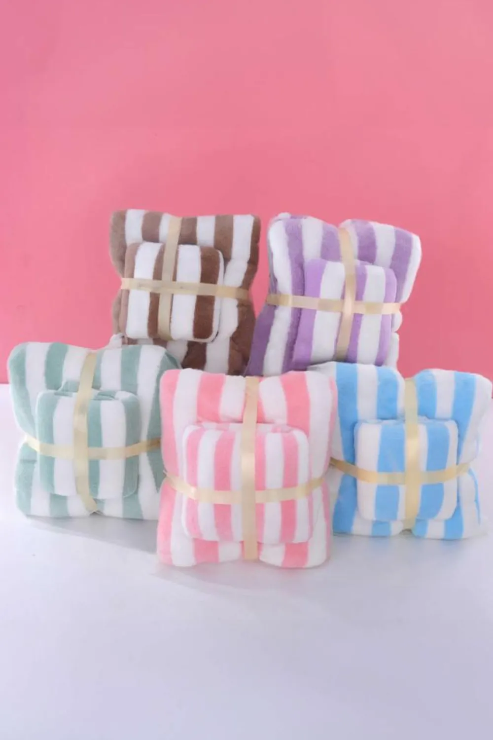 Fashion Dear-Lover Striped Plush Bath Towel Set Pink