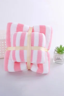 Fashion Dear-Lover Striped Plush Bath Towel Set Pink