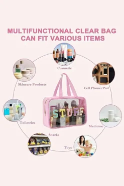 Online Dear-Lover STUFF Glitter Chenille Patched Transparent Makeup Bag Pink
