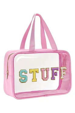 Online Dear-Lover STUFF Glitter Chenille Patched Transparent Makeup Bag Pink