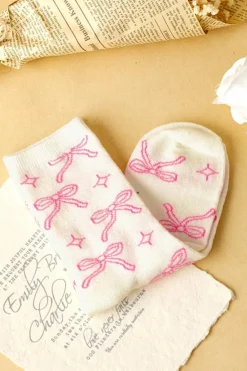 Sale Dear-Lover Sweet Bowknot Print Mid Calf Socks Pink