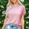 Sale Dear-Lover Textured Colorblock Crew Neck T Shirt Pink