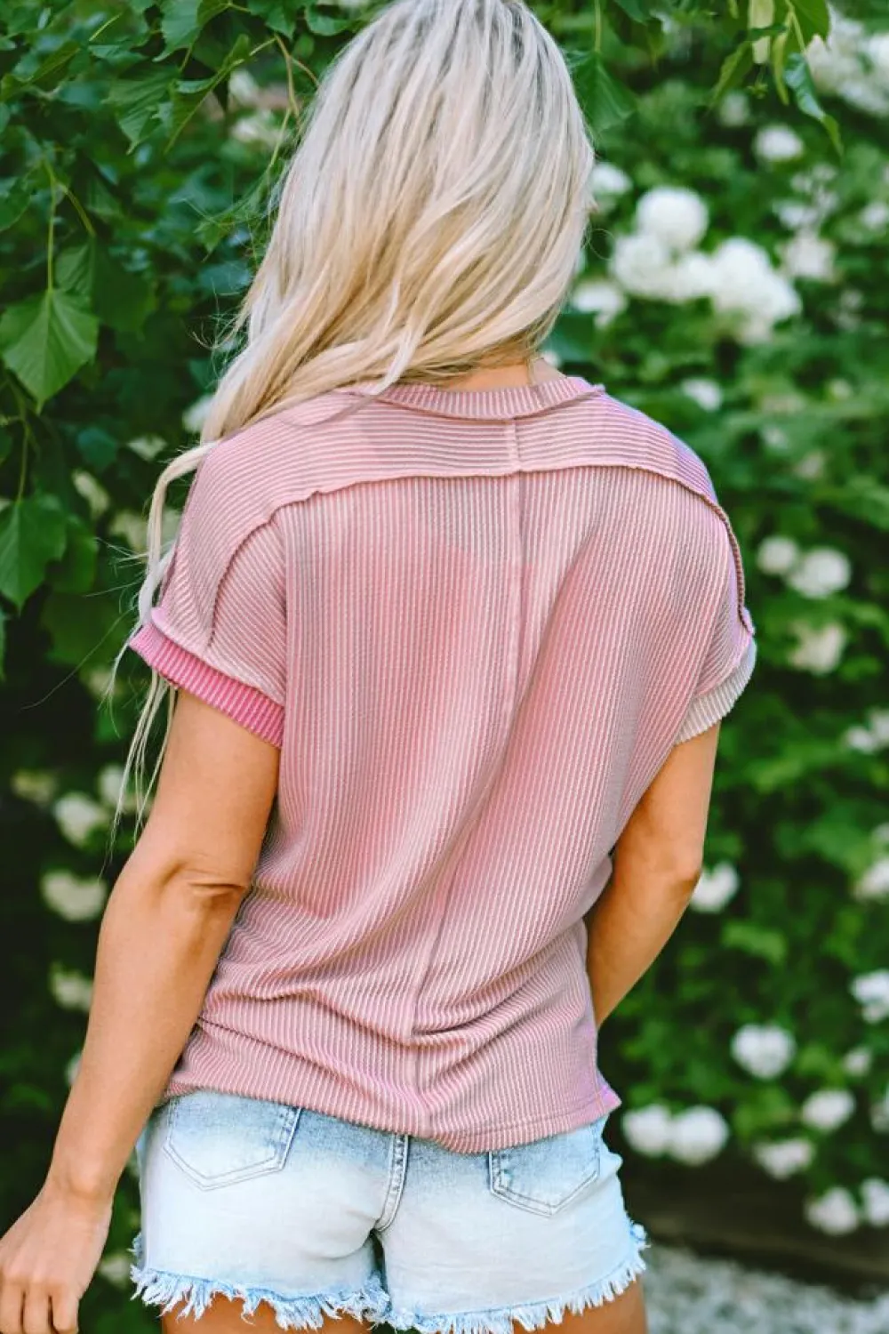 Sale Dear-Lover Textured Colorblock Crew Neck T Shirt Pink