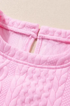 Discount Dear-Lover Textured Puff Sleeve T Shirt Pink