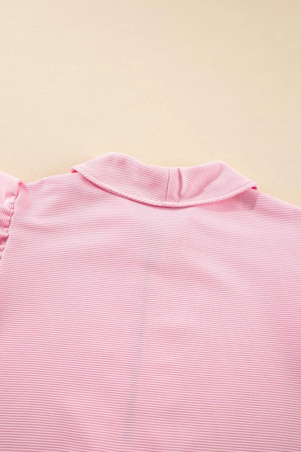 Fashion Dear-Lover Textured Ruffled Sleeve Zipped Top and Wide Leg Pants Set Pink