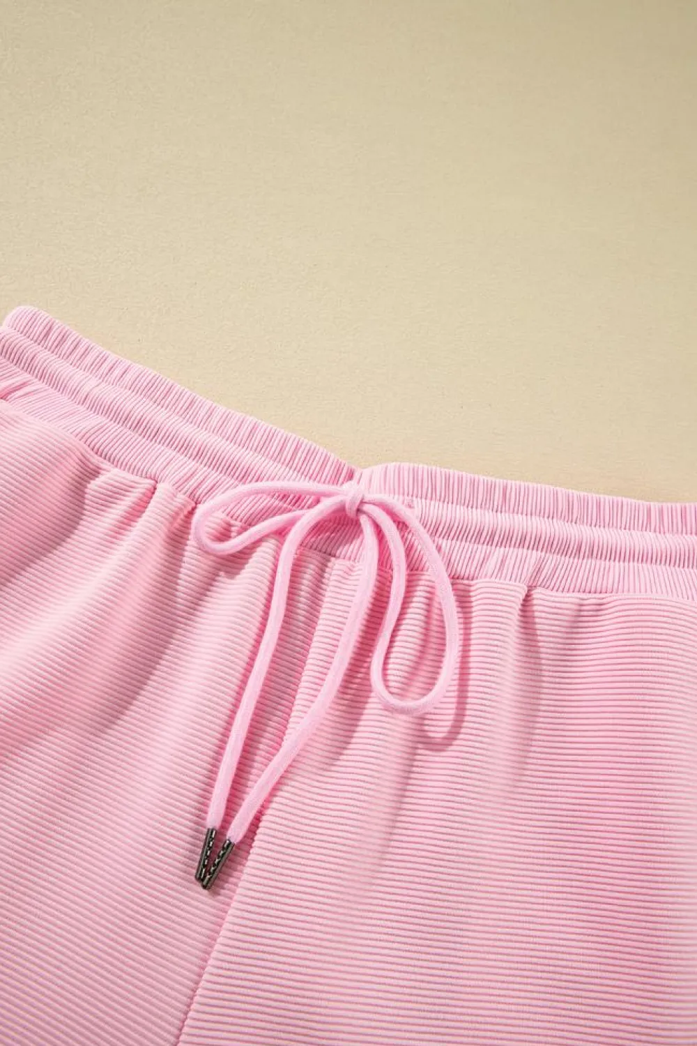 Fashion Dear-Lover Textured Ruffled Sleeve Zipped Top and Wide Leg Pants Set Pink