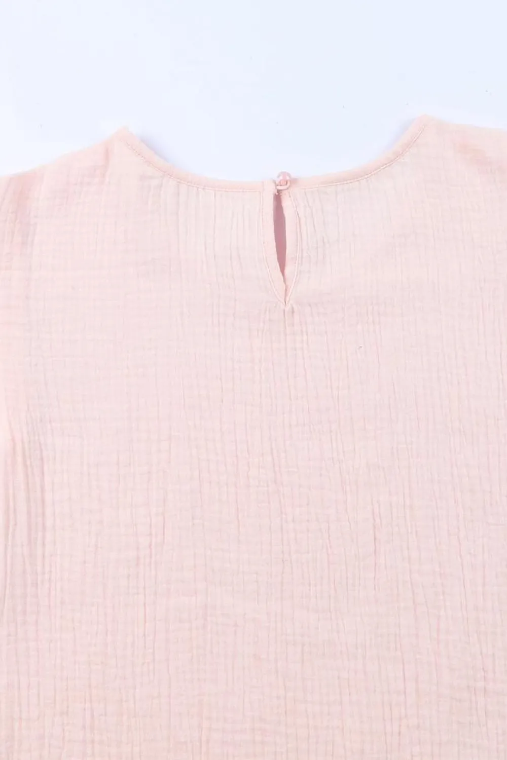 Sale Dear-Lover Textured Tiered Ruffled Short Sleeve Blouse Pink
