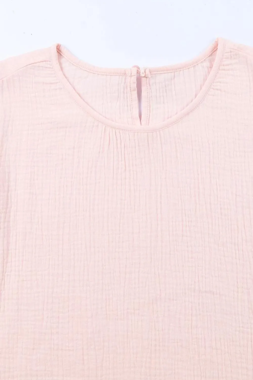 Sale Dear-Lover Textured Tiered Ruffled Short Sleeve Blouse Pink