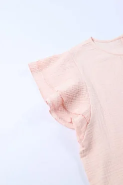 Sale Dear-Lover Textured Tiered Ruffled Short Sleeve Blouse Pink