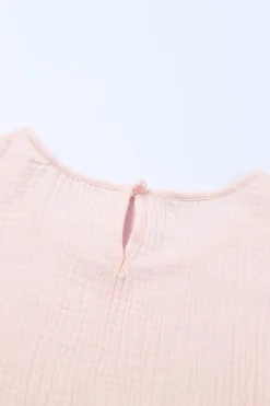 Sale Dear-Lover Textured Tiered Ruffled Short Sleeve Blouse Pink