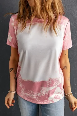 Outlet Dear-Lover Tie Dye Color Bleached Short Sleeve T Shirt Pink