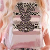 Hot Dear-Lover Tie Dye Contrast Leopard Rabbit Graphic T Shirt Pink
