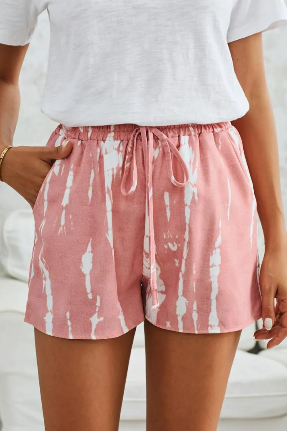 Sale Dear-Lover Tie Dye Drawstring Casual Shorts Pink